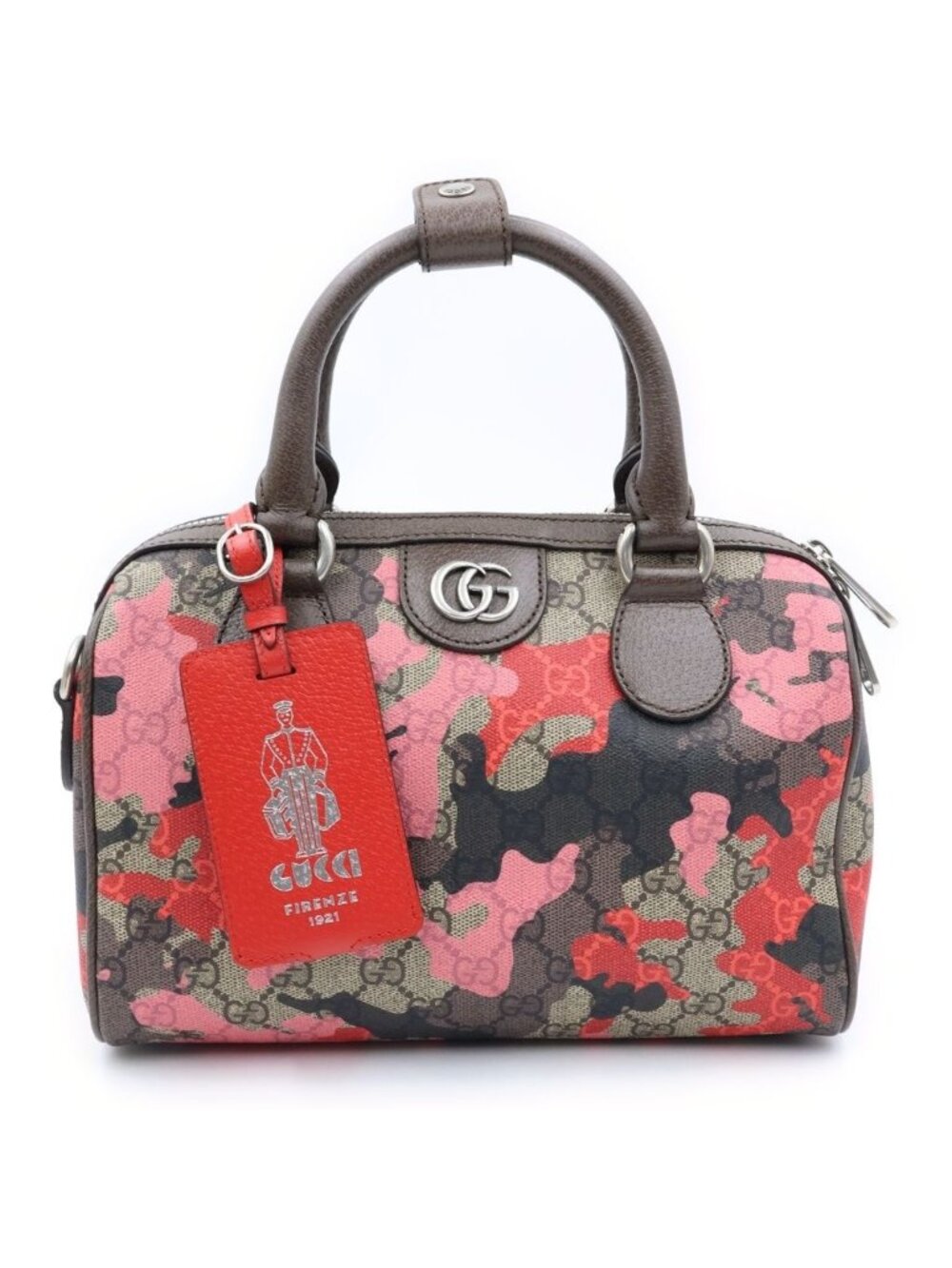 Gucci GG Camouflage Leather Silver 2-Way Shoulder Bag Mini Pink Beige